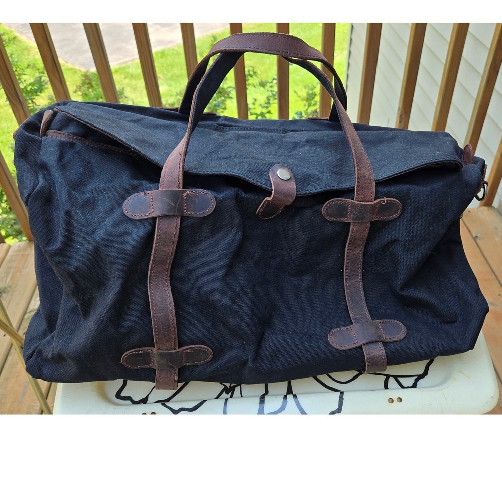 Black Canvas Leather Duffel Bag Travel Weekender Gym Carry On Shoulder Strap